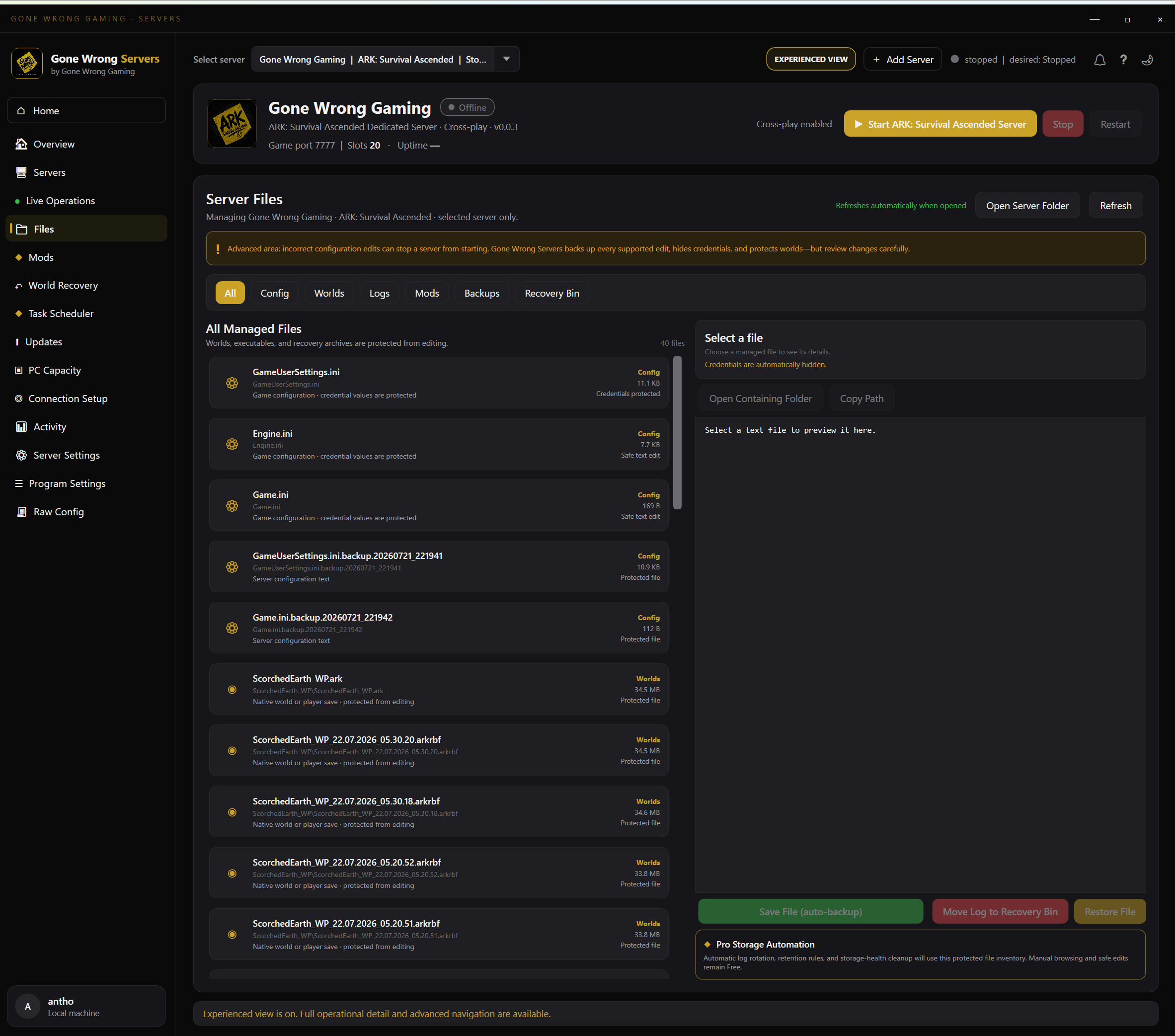 Server Migration screen in Gone Wrong Servers