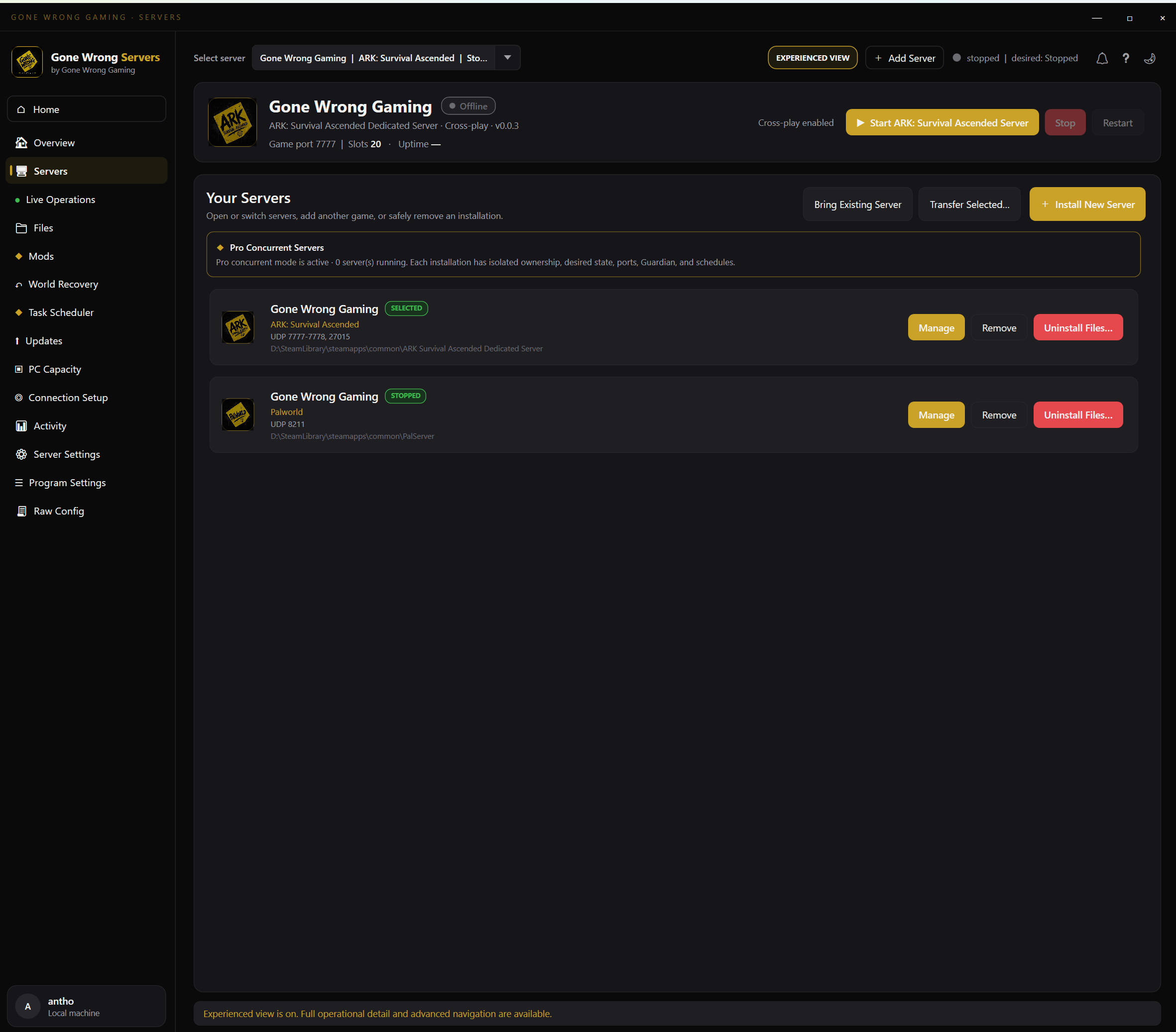 Import an Existing Server screen in Gone Wrong Servers